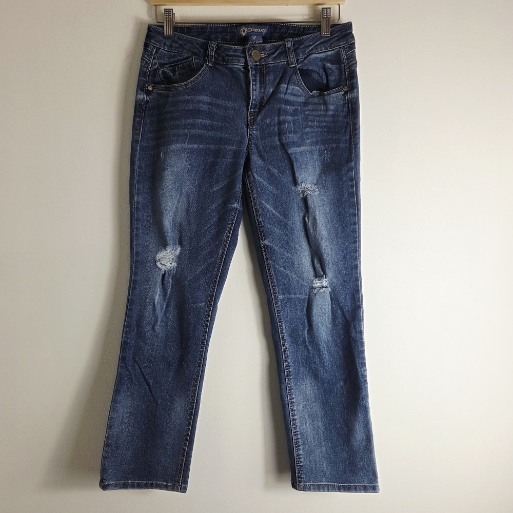 Democracy Flex-ellent Blue Distressed Straight Leg Jeans